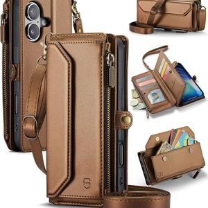 Wallet Case Compatible for iPhone 17-  Shoulder Strap Zipper Pocket Phone Case